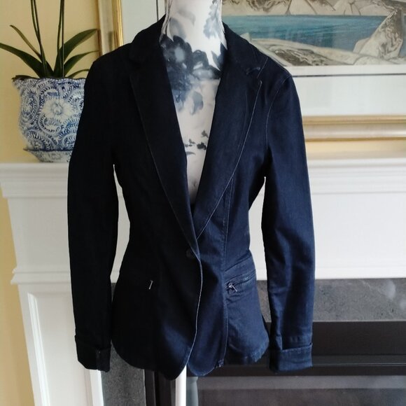 Calvin Klein Jeans Dark-Wash Stretch Denim Blazer NWOT, size S - Picture 2 of 9